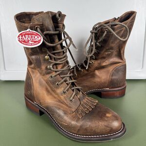 Laredo 52062 Western Boots Womens Size 8.5M Brown Leather Lace Up Zip Fringe